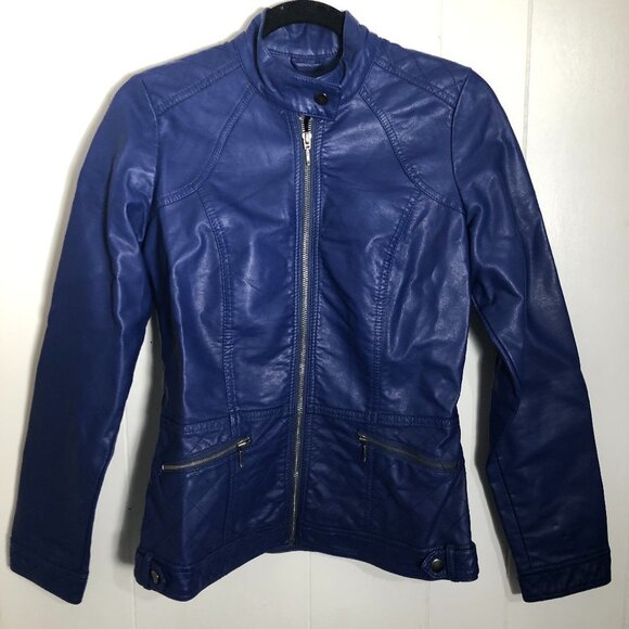 Womens Blue Faux Leather Jacket. Size XS. Brand NEW. NWT - Picture 1 of 8